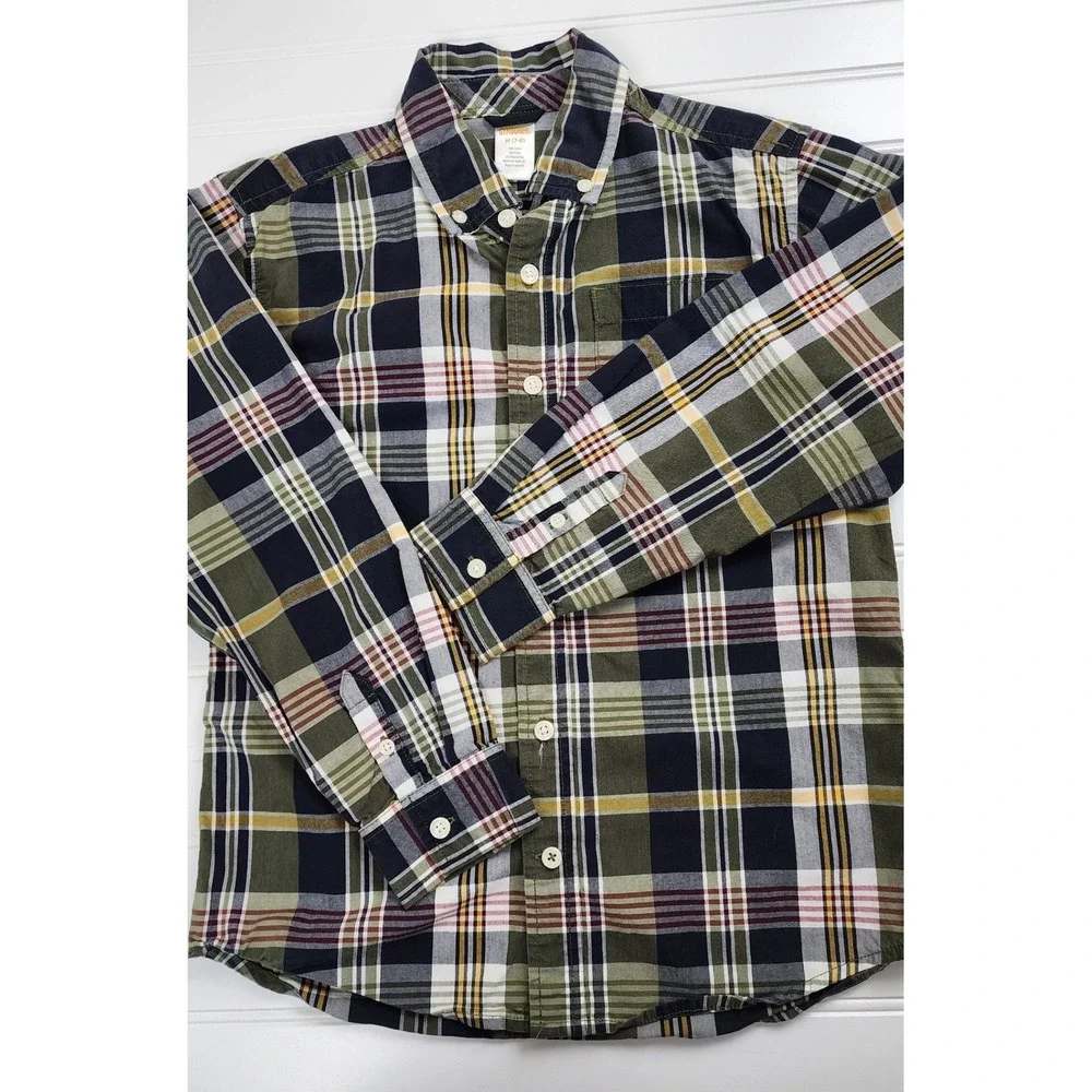 Gymboree Boys‎ Button Down Plaid Shirt Size 7/8 Medium Long Sleeve Green Navy